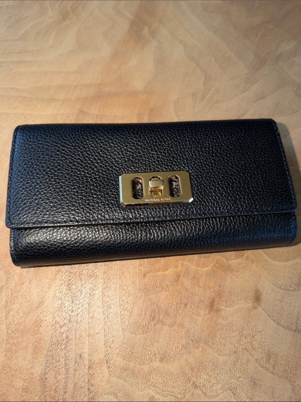 Michael Kors Karson Flap Continental Wallet Black Pebble Leather